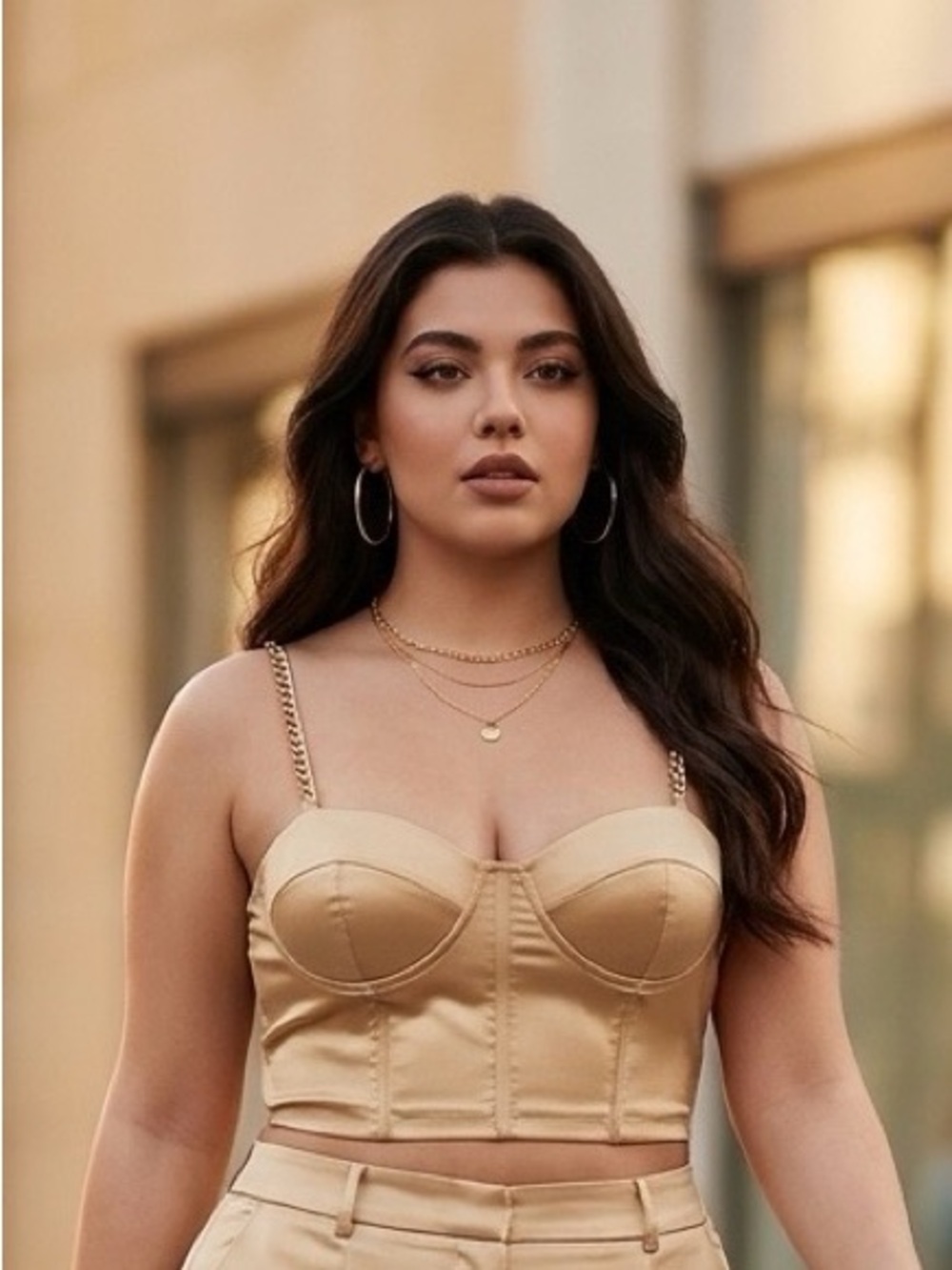 Love By Design Beige Satin Bustier Crop Top